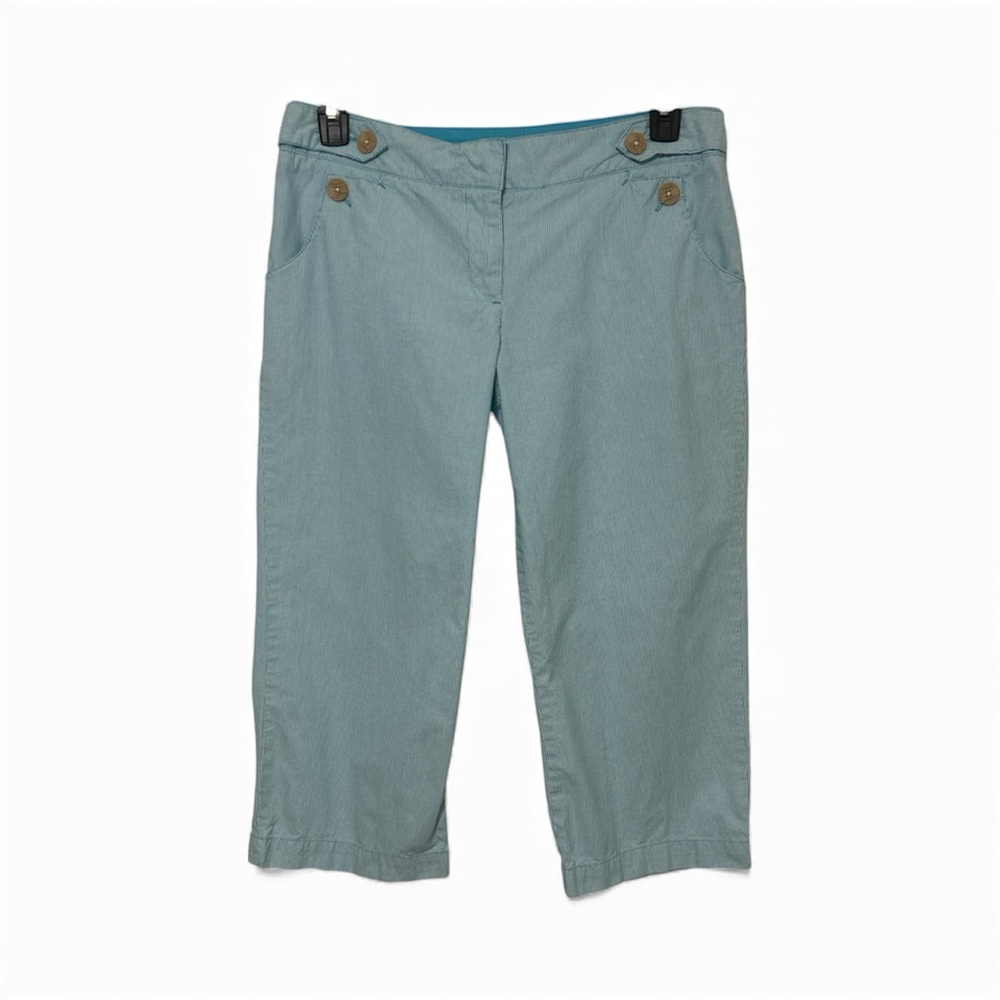IZOD Blue Seersucker Striped Cropped Capri Pants Size 10 With Pockets
